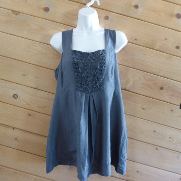 Eileen Fisher Gray 100% Silk Beaded Lined Cami Sleeveless Tank Top Relax Fit M - Picture 2 of 10